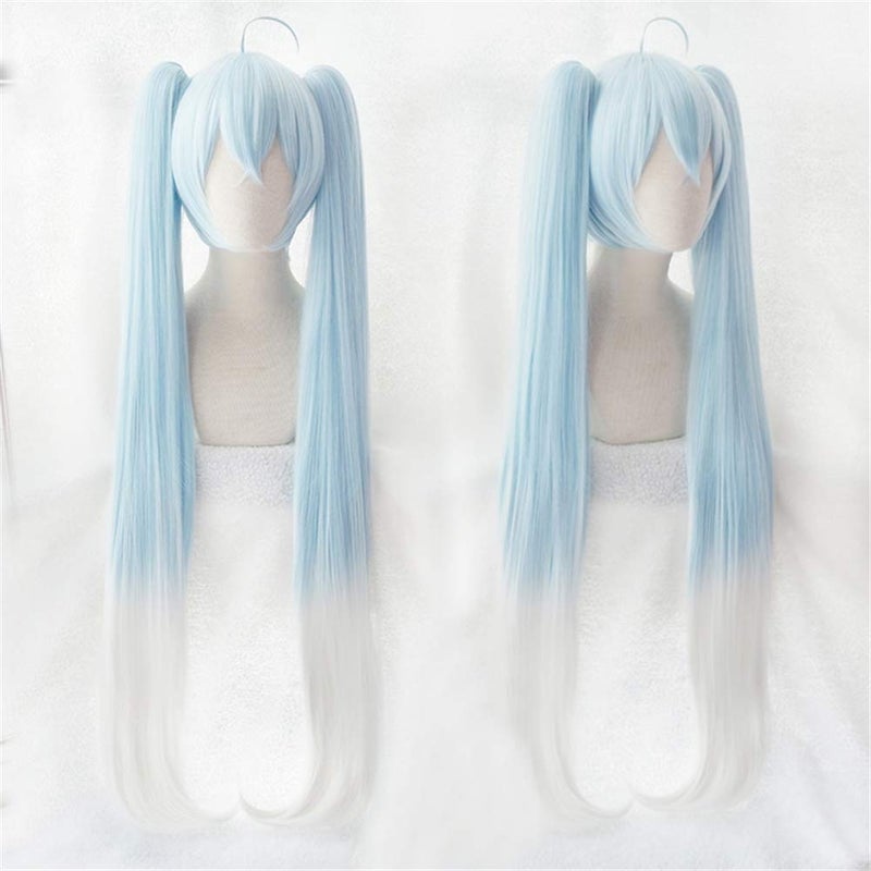 Xingwang Queen Anime Cosplay Wig 120cm Long Light Blue Gradient White Clip on Double Ponytails - Image 2